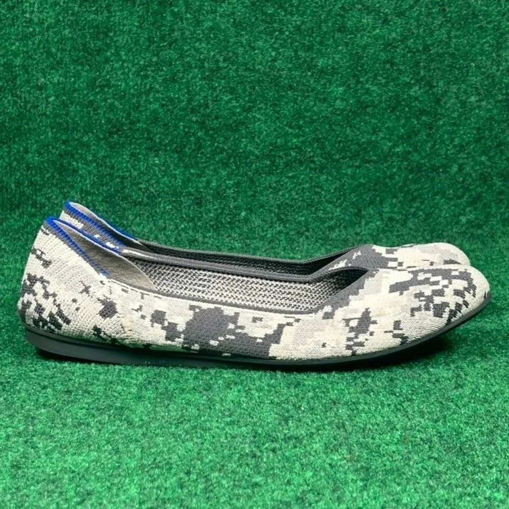 Rothys The Flat Round Toe Knit Ash Grey Camouflage Flats Womens 10‎ Rubber Sole
